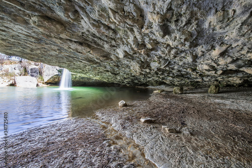 Waterfall Zarecki krov, view from the cave, Istria, Croatia photo