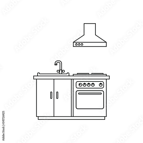 Sink with cabinets showing kitchen fittings to cook food. chef vector icon. cooking illustration sign.

