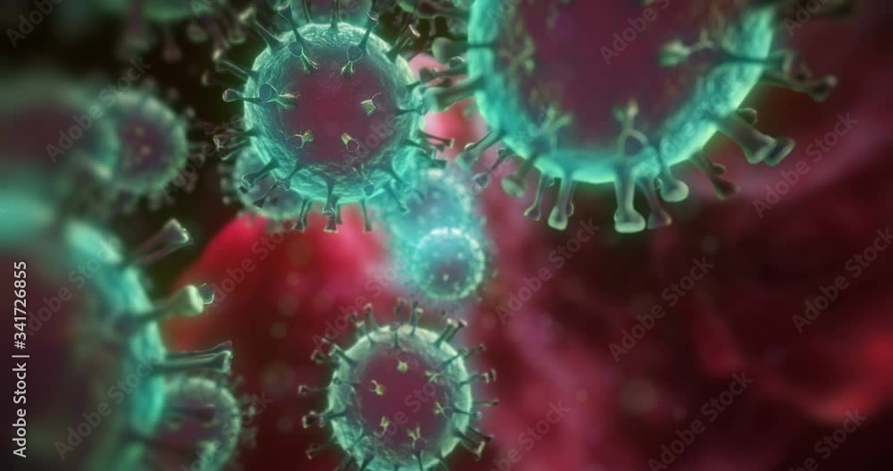 Coronavirus, Covid-19, Flu Virus, Sars-Cov-2, 2019Ncov, Sars-Cov, Mers-Cov. Corona Viruses Moving Inside the Body, Lungs or Artery. Microscope Virus Close Up. Corona Virus Pandemia. The Depth of Field Coronavirus, Covid-19, Flu Virus, Sars-Cov-2, 2019Ncov, Sars-Cov, Mers-Cov. Corona Viruses Moving Inside the Body, Lungs or Artery. Microscope Virus Close Up. Corona Virus Pandemia. The Depth of Field