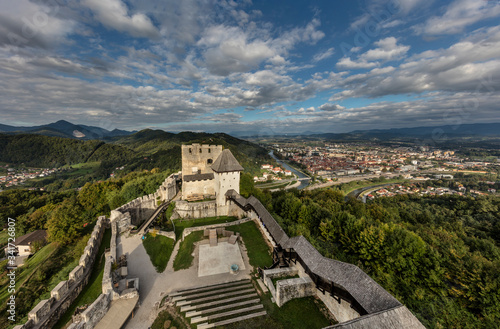 Panoramic view of medieval castle with the town Celje in background, Slovenia