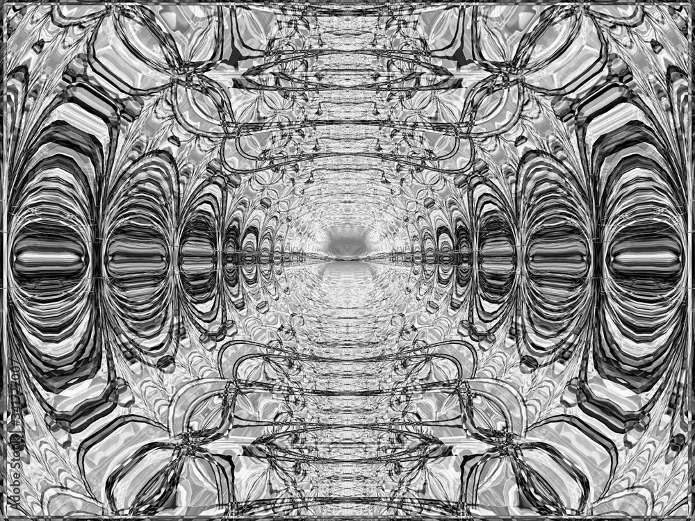 Naklejka premium Geometric abstraction in black and white bizarre patterns