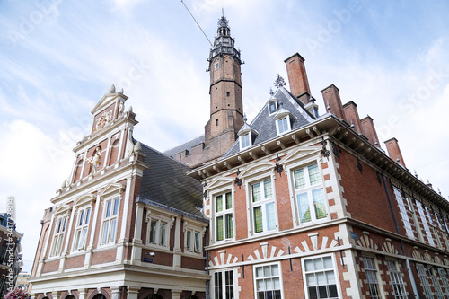 Market square architecture in center of Haarlem, Netherlands.