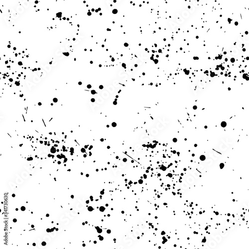 Black and white ink spatters texture seamless pattern