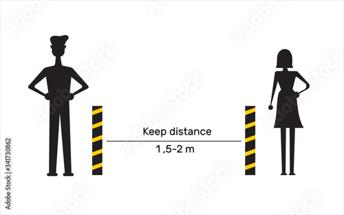 Keep distance sign. Coronovirus epidemic protective equipment. Preventive measures. Steps to protect yourself. Keep the 1 meter distance. Vector illustration. Flat design vector