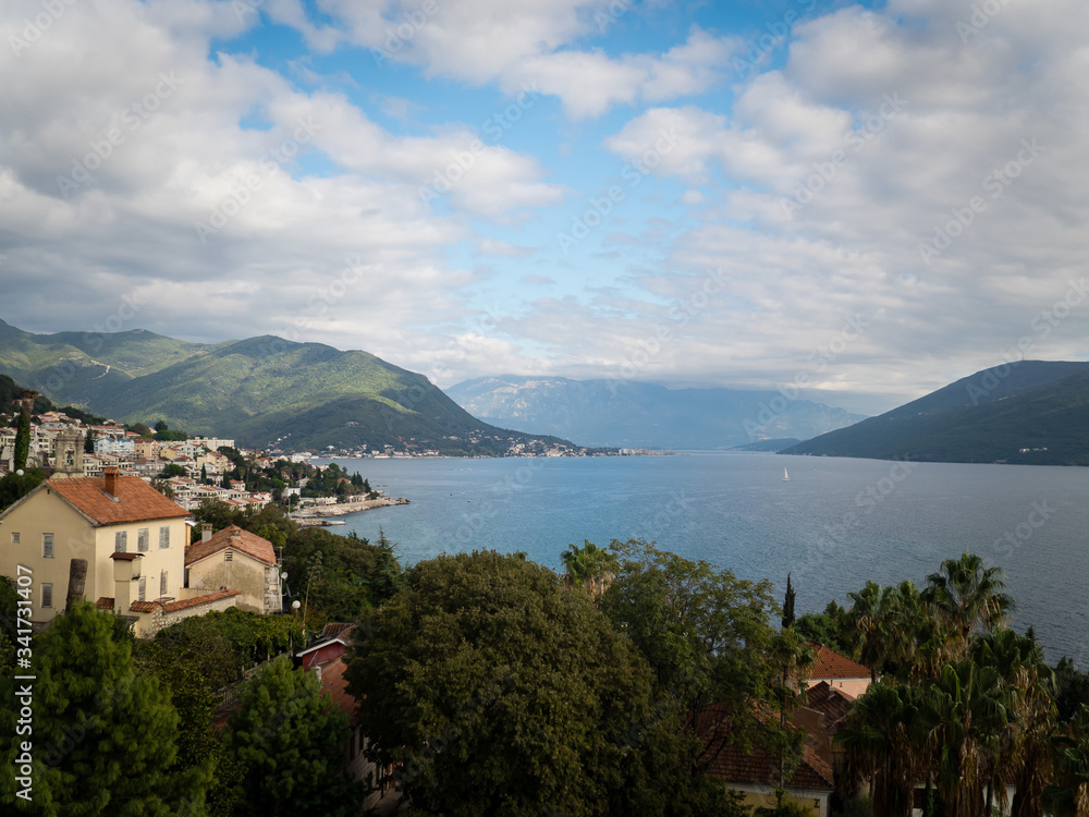 View from the walls of the fortress in Herceg Novi. Montenegro autumn 2019