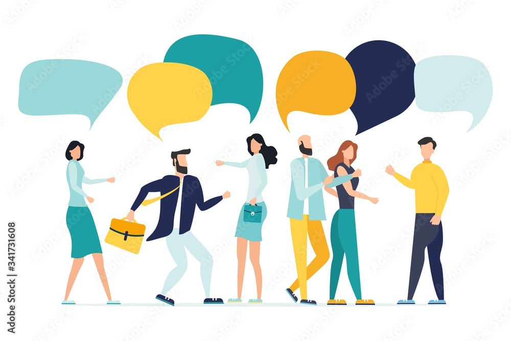 Vector illustration, flat style, people talk. People with thoughts on a white background, vector