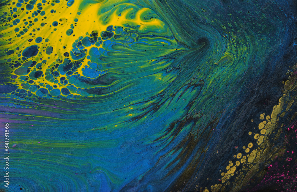 art photography of abstract marbleized effect background. Black, blue, green, gold and yellow creative colors. Beautiful paint art photography of abstract marbleized effect background. Black, blue, green, gold and yellow creative colors. Beautiful paint