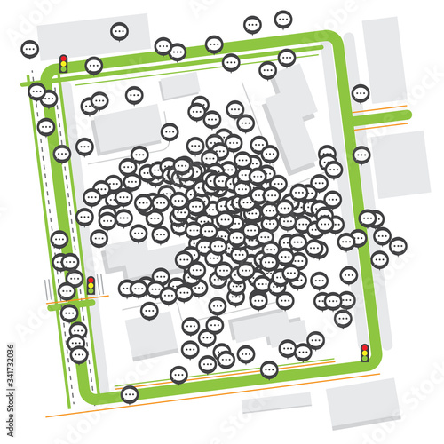 Virtual rally. Online protest. Map of the rally and protest of citizens for their rights