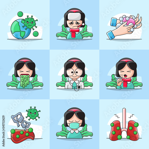 Bundle Set Illustration Vector Graphic of Coronavirus COVID-19 Element Icon.. Perfect for Healthy Posters and Presentations