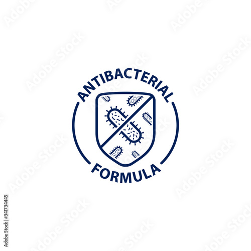 Antibacterial formula stamp. Pharmaceutical and medical product labels. Vector illustration