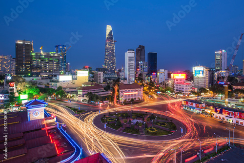 29 March 2016, Top view of Ho Chi Minh City near Ben Thanh market  at night time, Ho Chi Minh City, Vietnam.