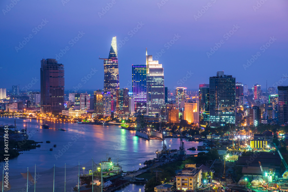 Ho Chi Minh city with Sigon river view at night
