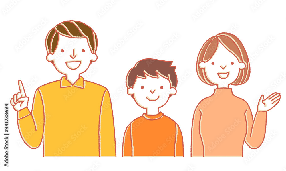 案内 解説をする家族3人のイラスト シンプルカラー Stock Illustration Adobe Stock