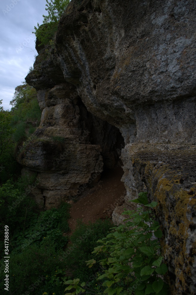Rock and cave of galichy mountain located in the Lipetsk region