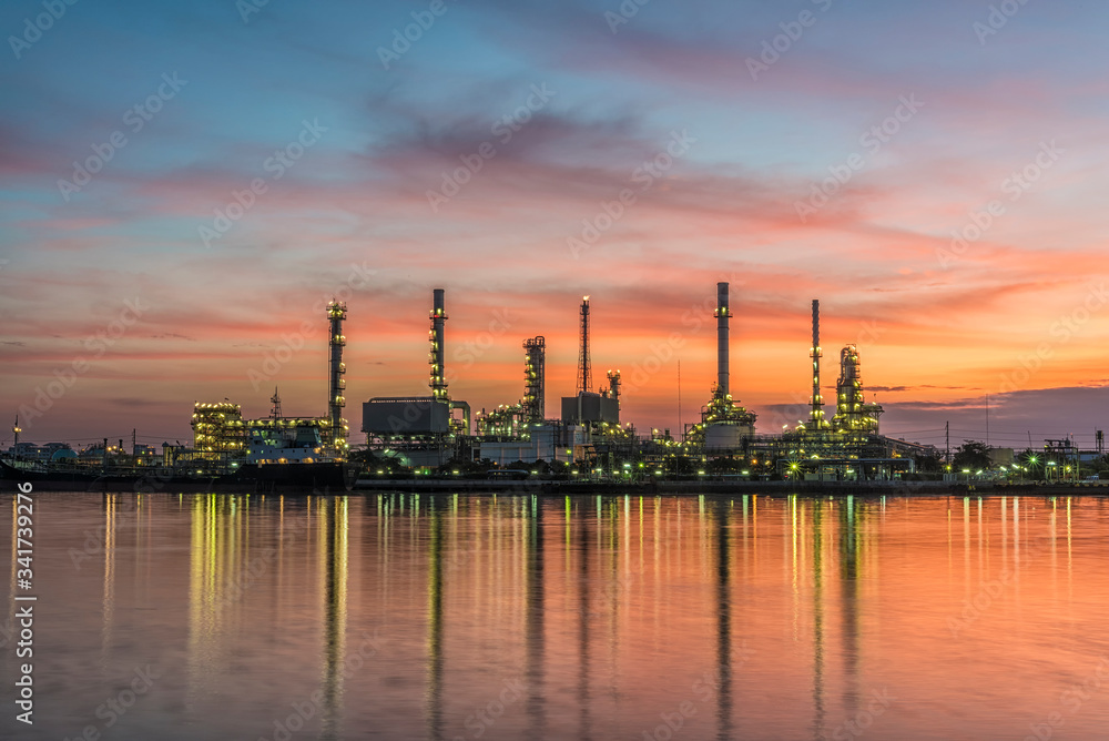 Oil refinery with sunrise