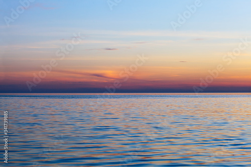 scenic ocean tropical landscape, golden sunset or sunrise at sea
