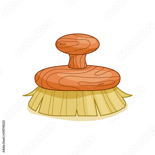 organic wooden brush with bristle and wood handle for anti cellulite massage, healthy smooth skin. dry or wet brushing stimulate blood flow. isolated vector illustration on white. home SPA procedure