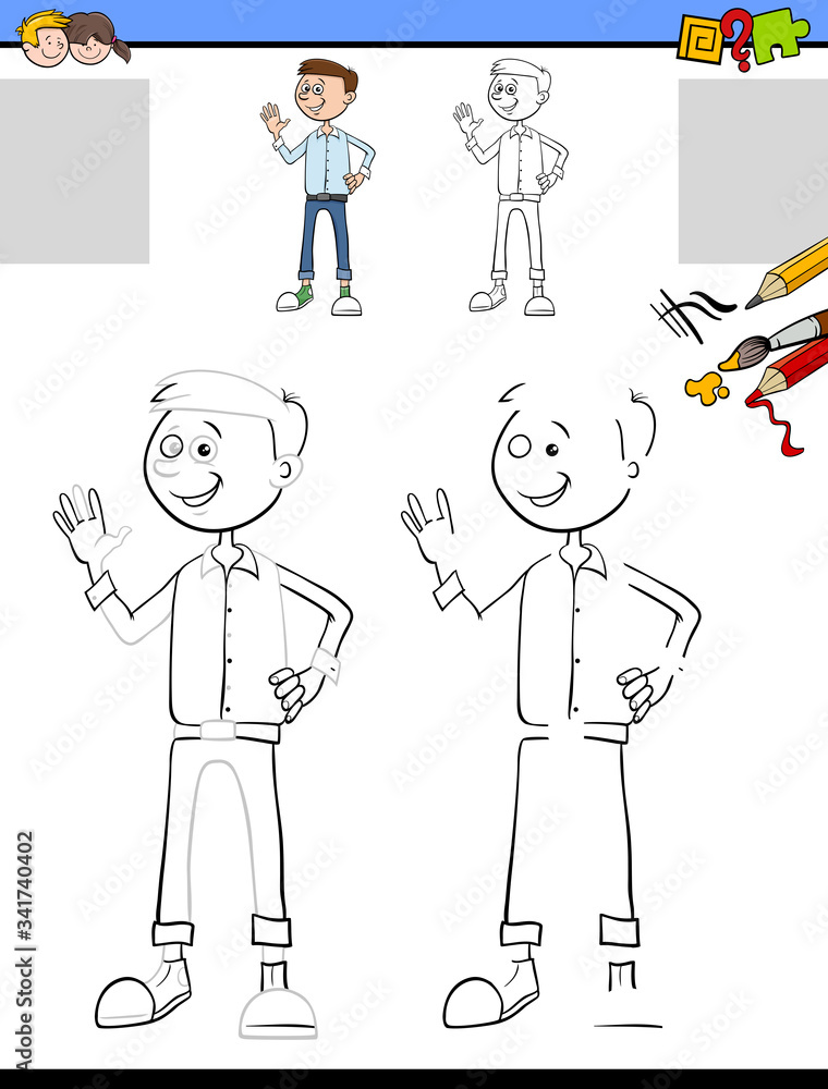 drawing and coloring task with boy drawing and coloring task with boy