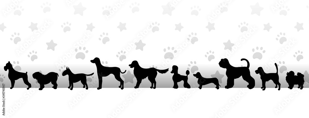 Header with black dogs silhouettes on light background with stars and ...