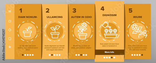 Growing Flowers Plants Onboarding Icons Set Vector. Growing Flowers In Greenhouse And Pot, Planting, Cultivating And Harvest Illustrations