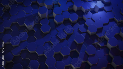 3D rendering of abstract hexagonal geometric surfaces in virtual space © Vitaly