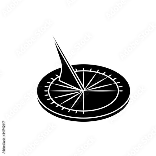 Black old sundial icon. Ancient clock vector silhouette for web design isolated on white background.