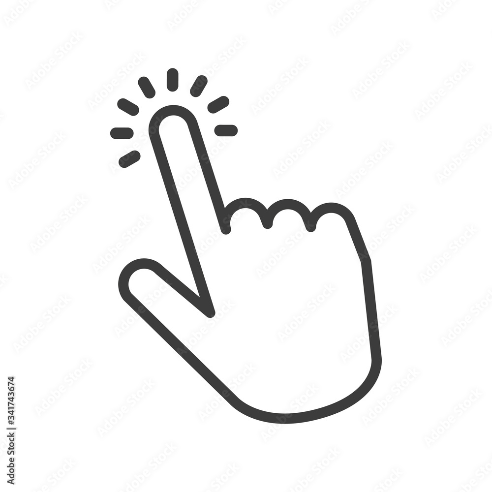 Hand clicking icon on white background. Finger pointer vector illustration. Hand clicking icon on white background. Finger pointer vector illustration.