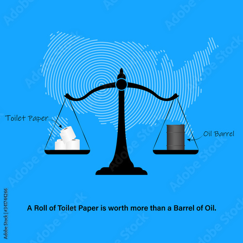 Scale of justice between toilet paper and oil barrel