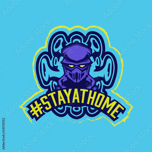 E-Sport Logo Illustration Design Stay at Home to Stay Alone from Corona Virus