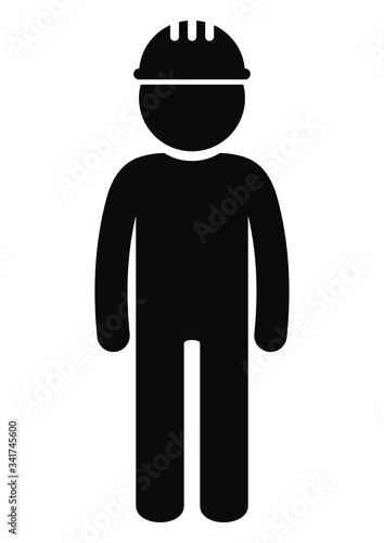 worker with safety helmet, black vector icon