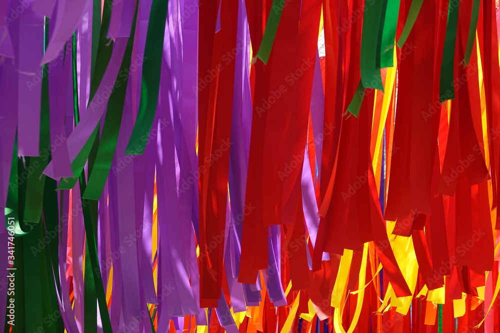 Blur Photo of Colorful Hanging Mobile Ribbon for Summer Decoration