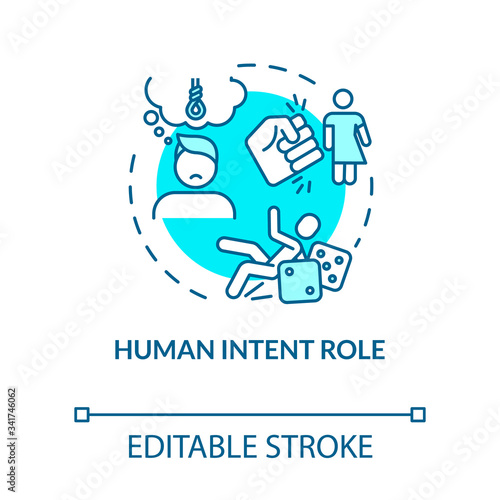 Human intent, mental activity role concept icon. Trauma cause, psychological factor, depression result idea thin line illustration. Vector isolated outline RGB color drawing. Editable stroke