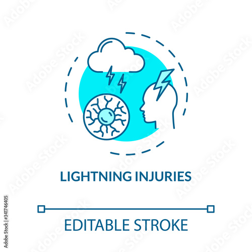 Lightning trauma, electric injury concept icon. Traumatism natural cause, thunderbolt effect idea thin line illustration. Vector isolated outline RGB color drawing. Editable stroke