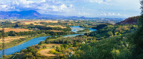 Scenic nature landscape with most famous rivers of Italy - Tevere. Nazzano Romano, Lazio region