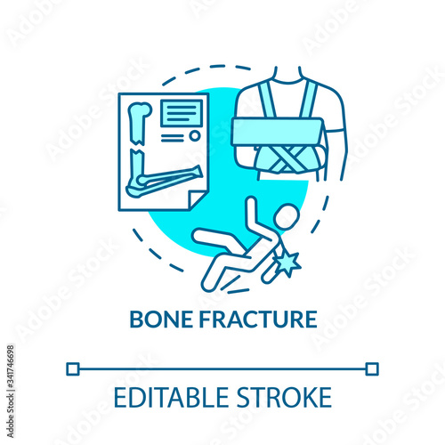 Bone and cartilage fracture, trauma concept icon. Orthopedics, traumatism, limb X-ray diagnostics idea thin line illustration. Vector isolated outline RGB color drawing. Editable stroke