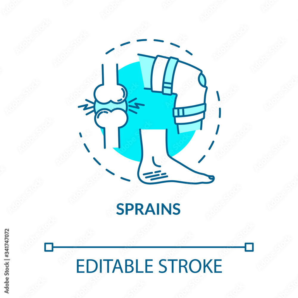 Sprains, muscle trauma concept icon. Orthopedics, traumatism, injured ...