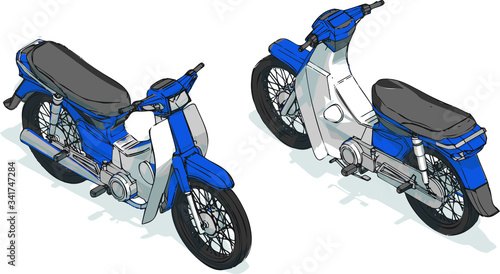Motor scooter isometric color vector illustration, isometric scooter vector, Blue scooter motorcycle
