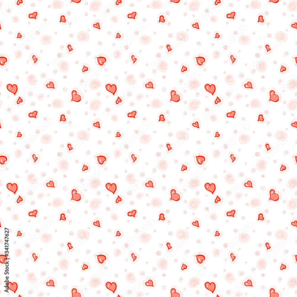 pattern drawing, red hearts on a white background