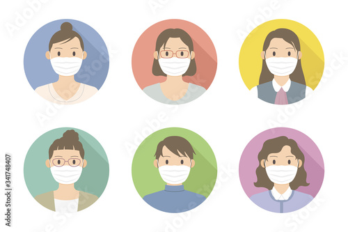 マスクを着用している女性人物アイコン