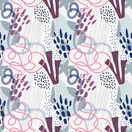 Seamless pattern with abstract and modern elements in collage style. Vector illustration