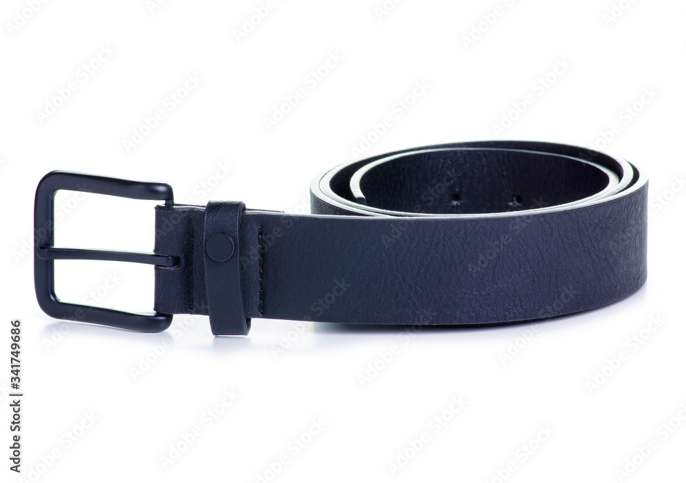 Black leather belt on white background isolation Black leather belt on white background isolation