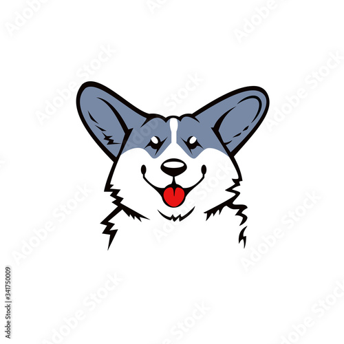 Cute dog logo design premium a big sign board, pet  vector illustration logo out line.