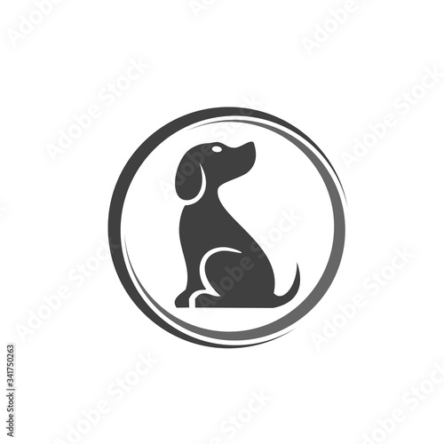 Cute dog logo design premium a big sign board  pet  vector illustration logo out line.