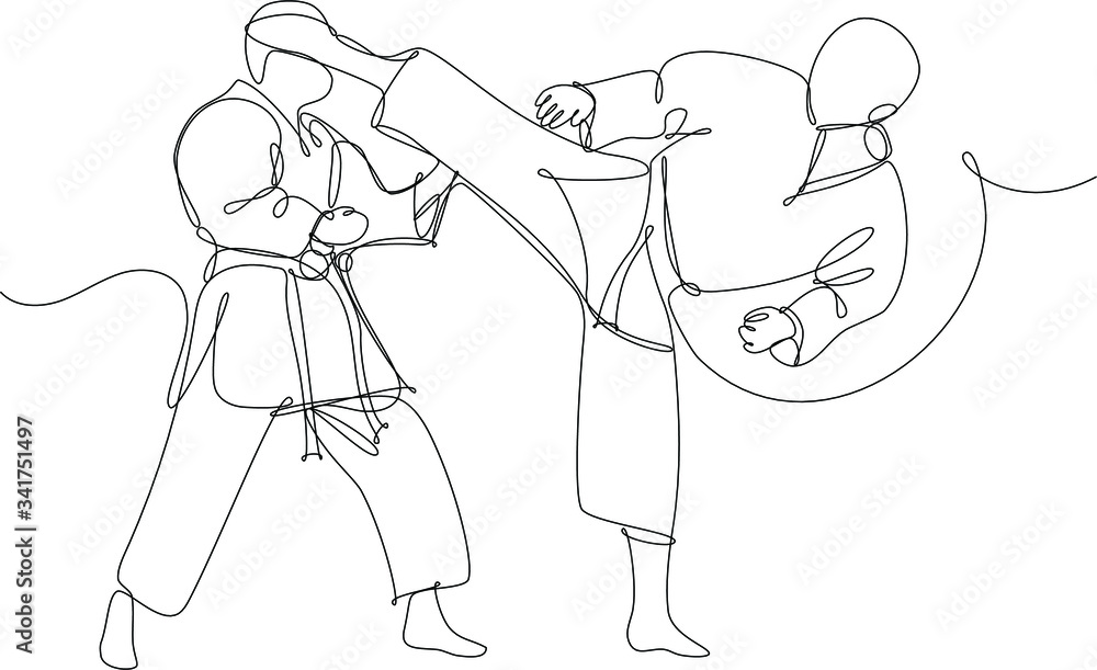 coppi pratica karate, disegnato con singola sottile linea continua coppi pratica karate, disegnato con singola sottile linea continua