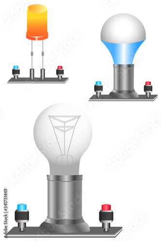 A light bulb on stands is a physical device that performs the work of a current consumer in an electrical circuit