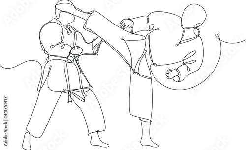 coppi pratica karate, disegnato con singola sottile  linea continua