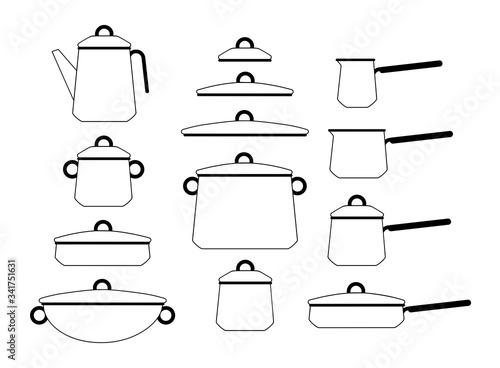 Set of cartoon cookware pan lids. Vector illustration