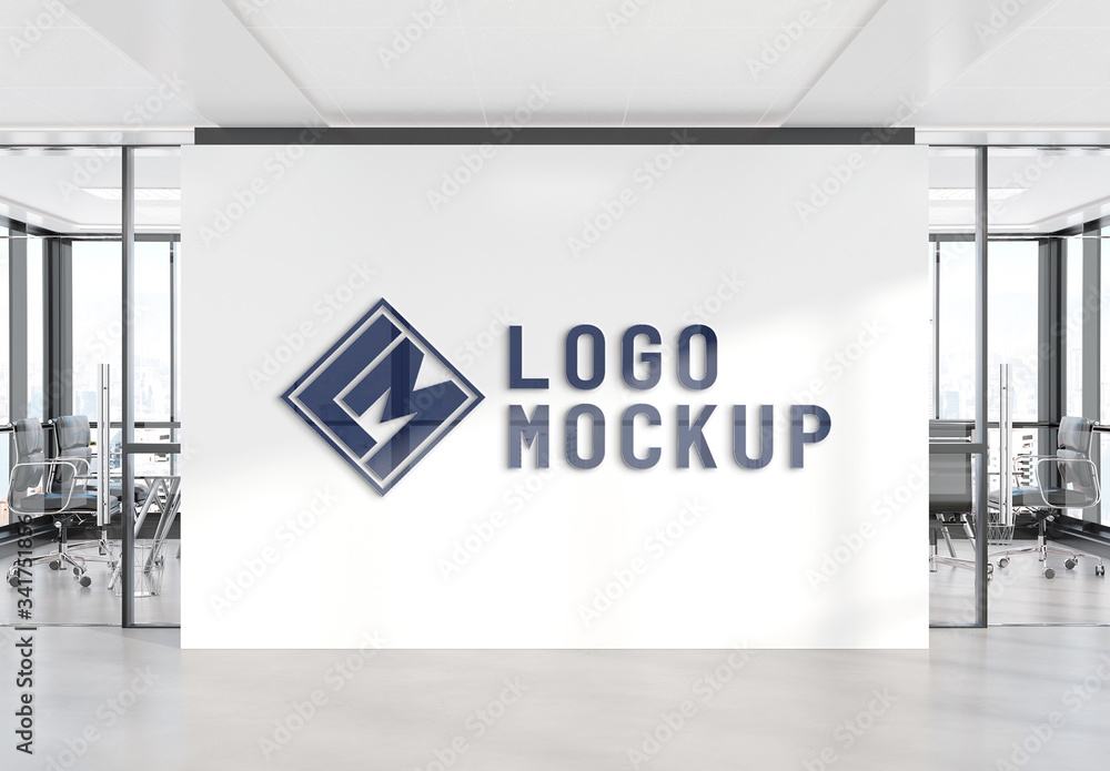 Logo on Office Wall Mockup Stock Template | Adobe Stock