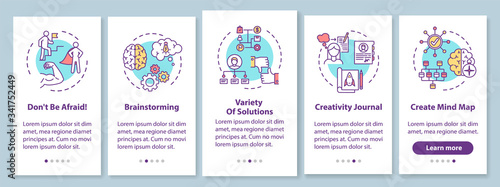 Business project development onboarding mobile app page screen with concepts