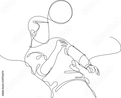 uomo che gioca a calcio, disegnato con singola sottile  linea continua